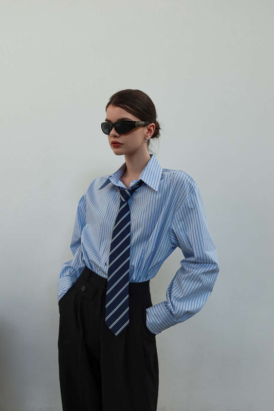 Helene Striped Shirt with Tie (3 Colors)