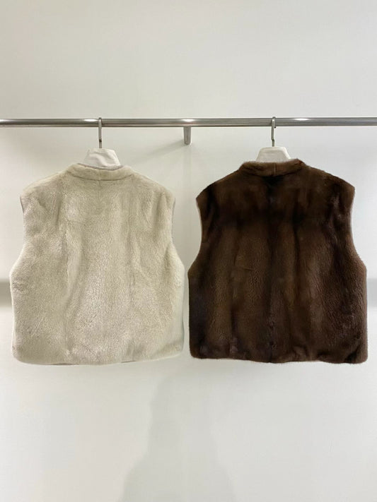 Saskia 2-way Vest Jacket 【100% 水貂毛皮草外套】 (2 Colors)