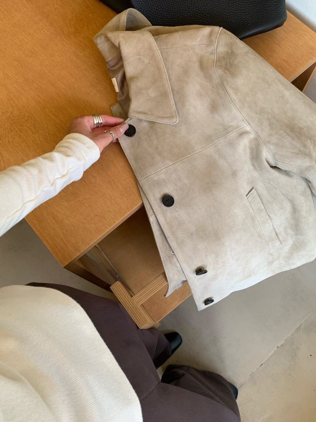 【Italy Fabric】 Elenys Goat Suede Jacket (2 Colors)