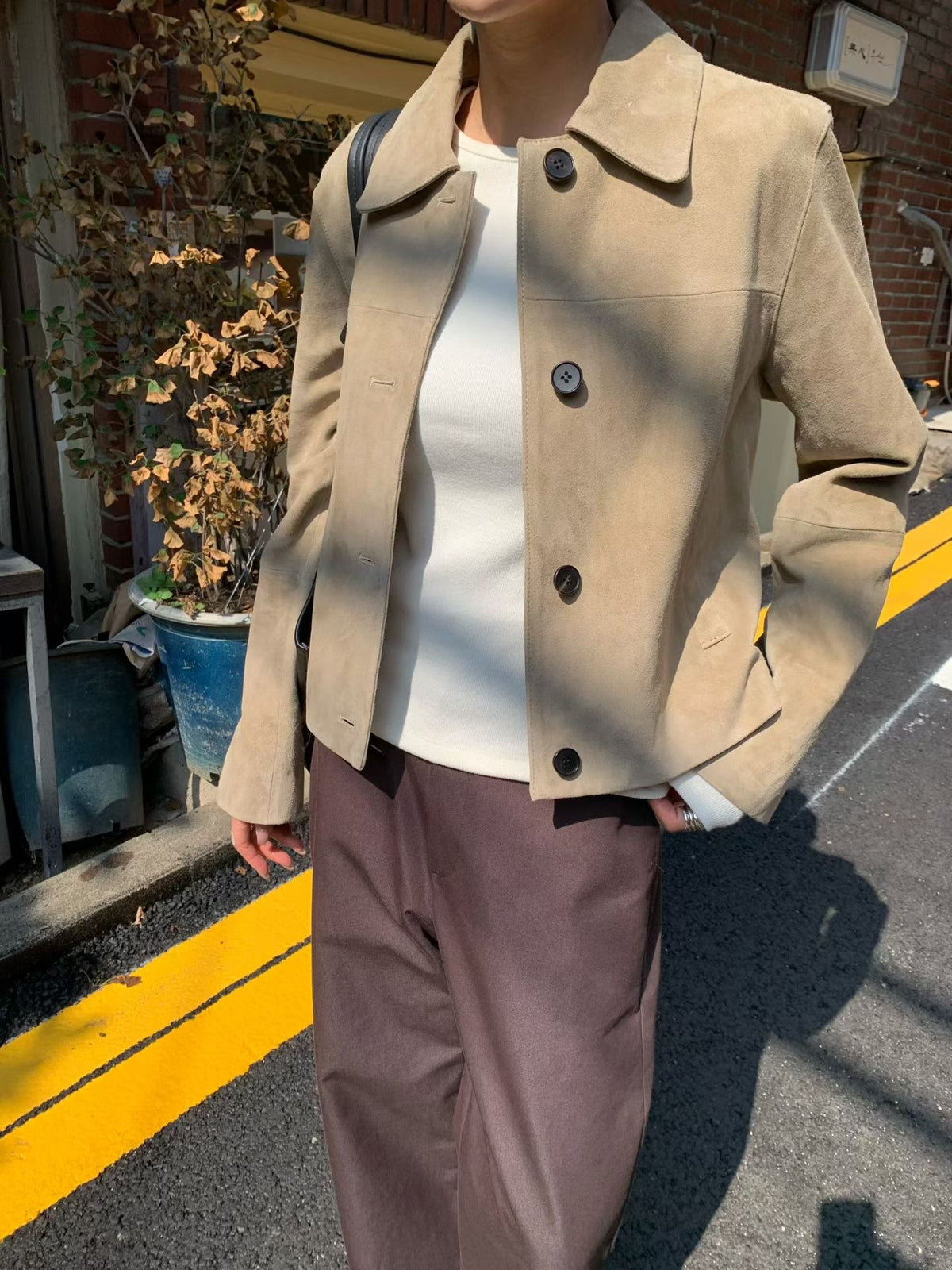 【Italy Fabric】 Elenys Goat Suede Jacket (2 Colors)