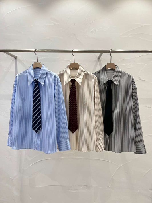 Helene Striped Shirt with Tie (3 Colors)