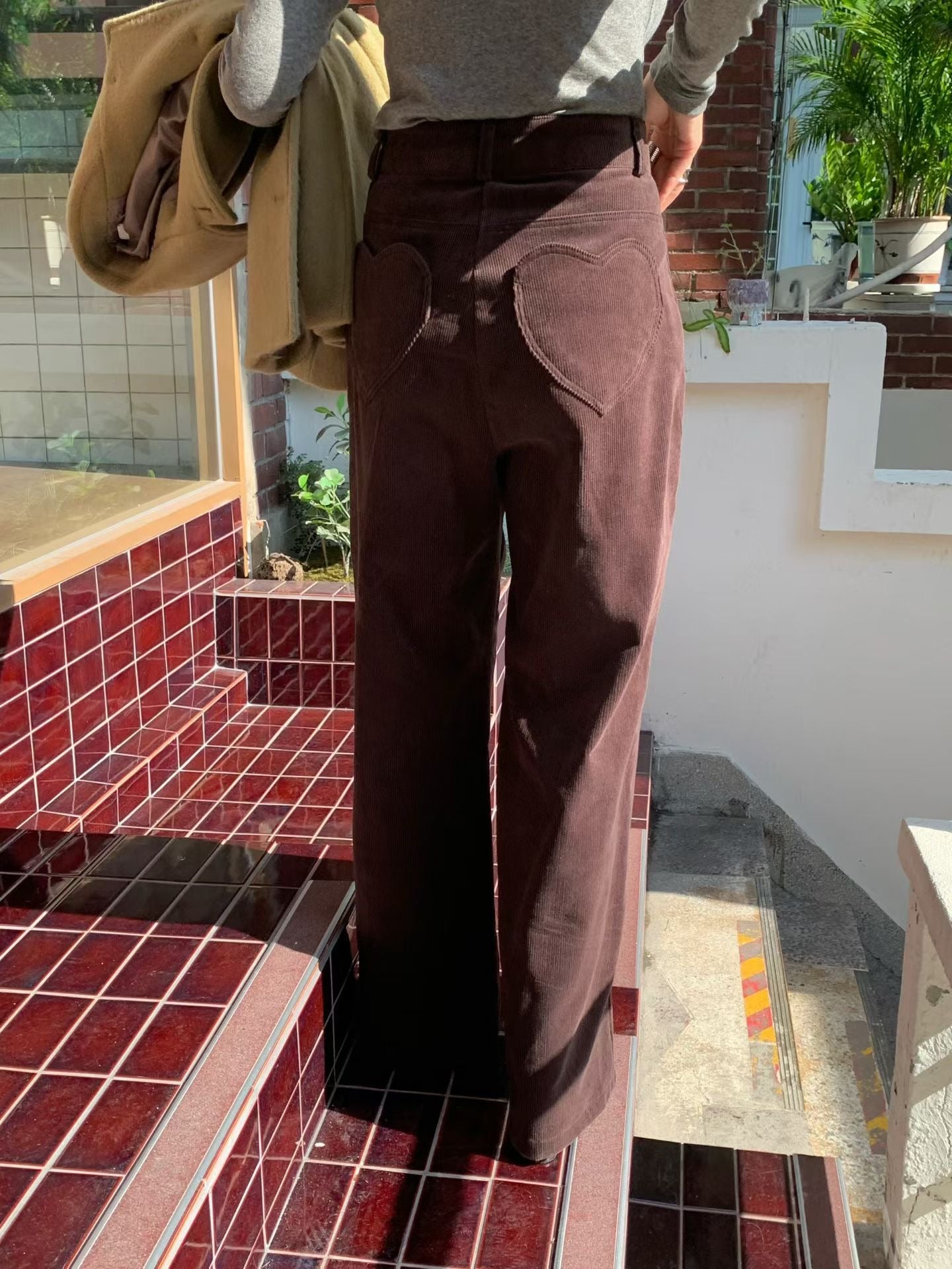 Delphine High Waist Heart Corduroy Pants (3 Colors)