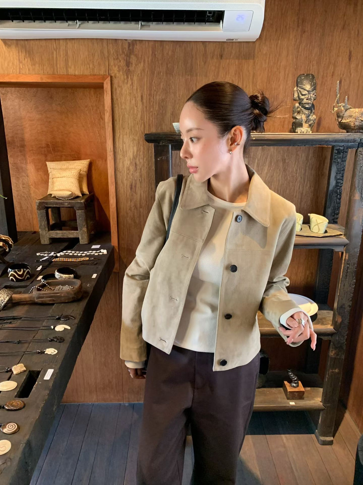 【Italy Fabric】 Elenys Goat Suede Jacket (2 Colors)