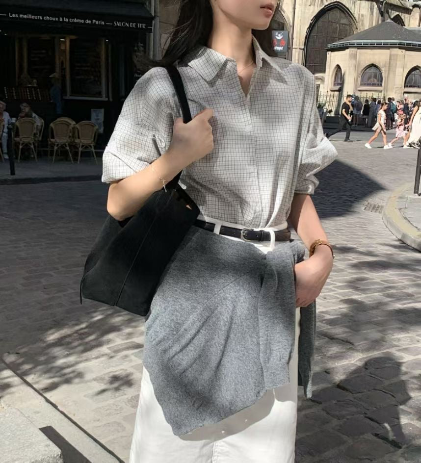 【牛皮麂皮】Leju Maron Bag (L)(4 Colors)