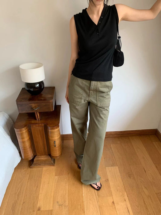 Y Button Sleeveless (4 Colors)