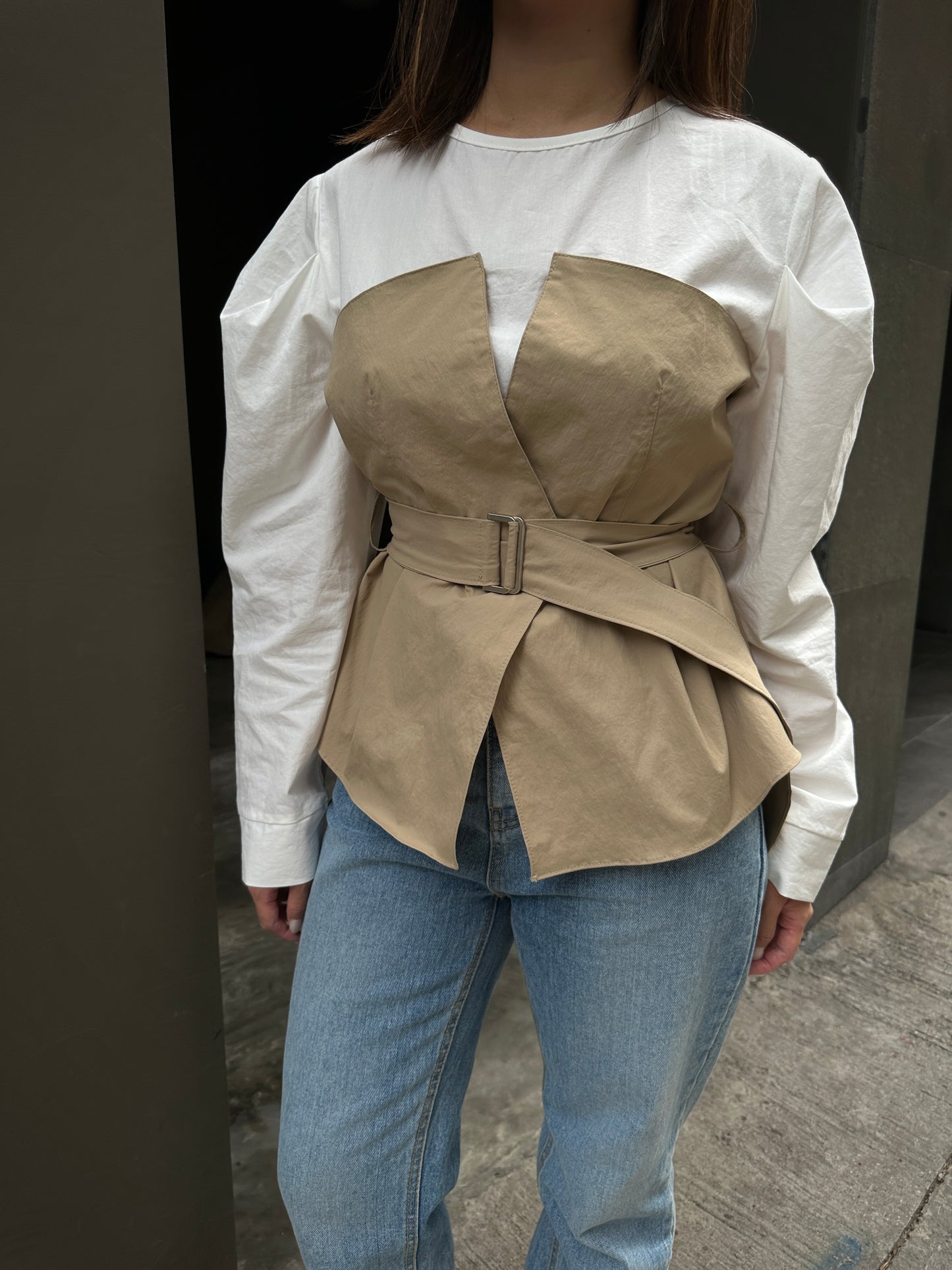 Double Layer Blouse with Belt