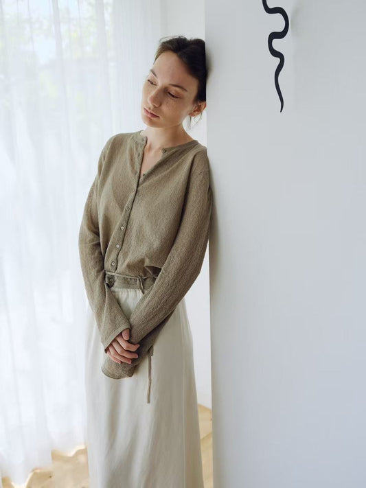 【亞麻44%棉36%面料】 Oriel Knit Top (3 Colors)