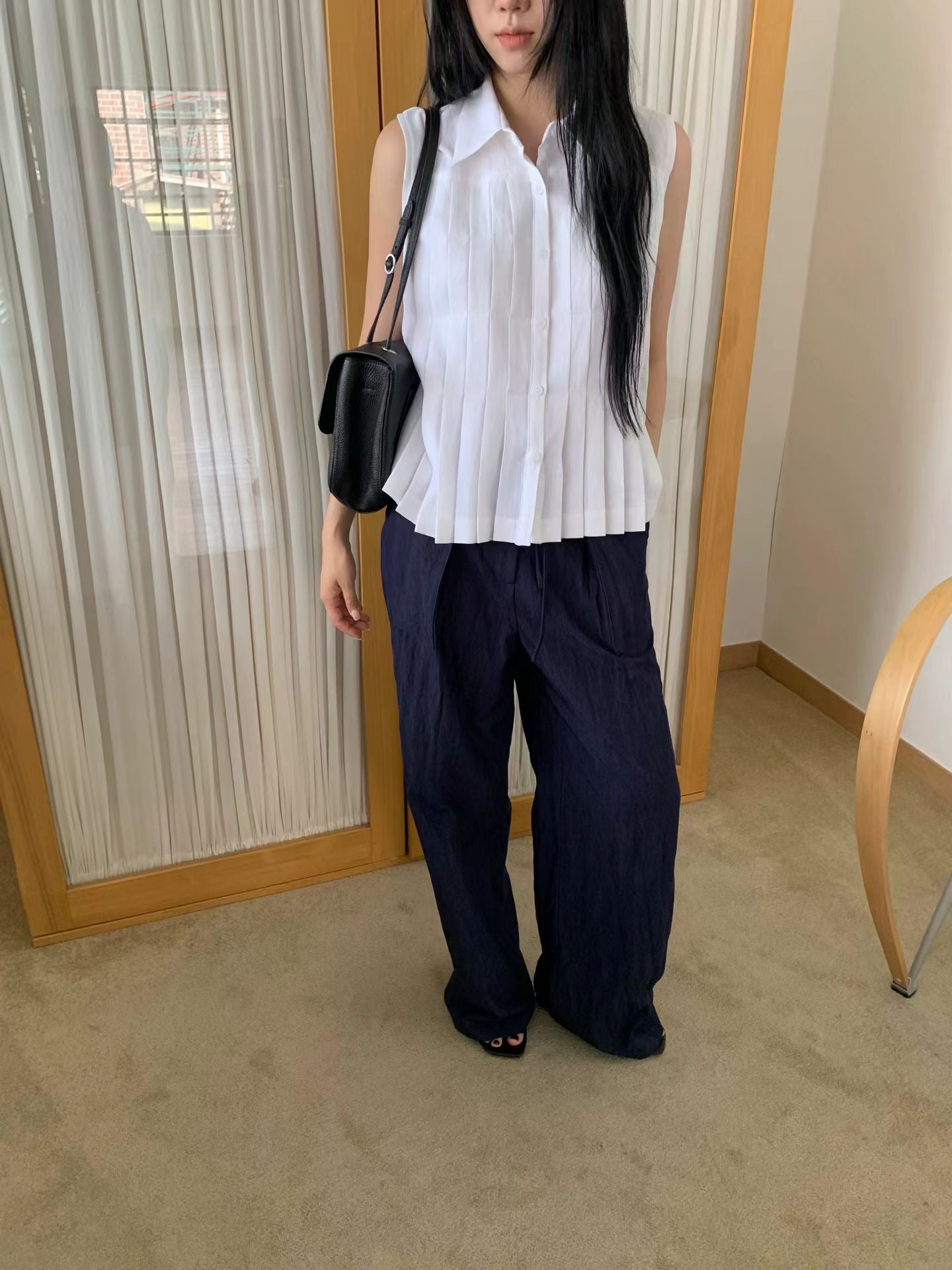 Linen Pleated Short-sleeved Shirt (2 Colors)
