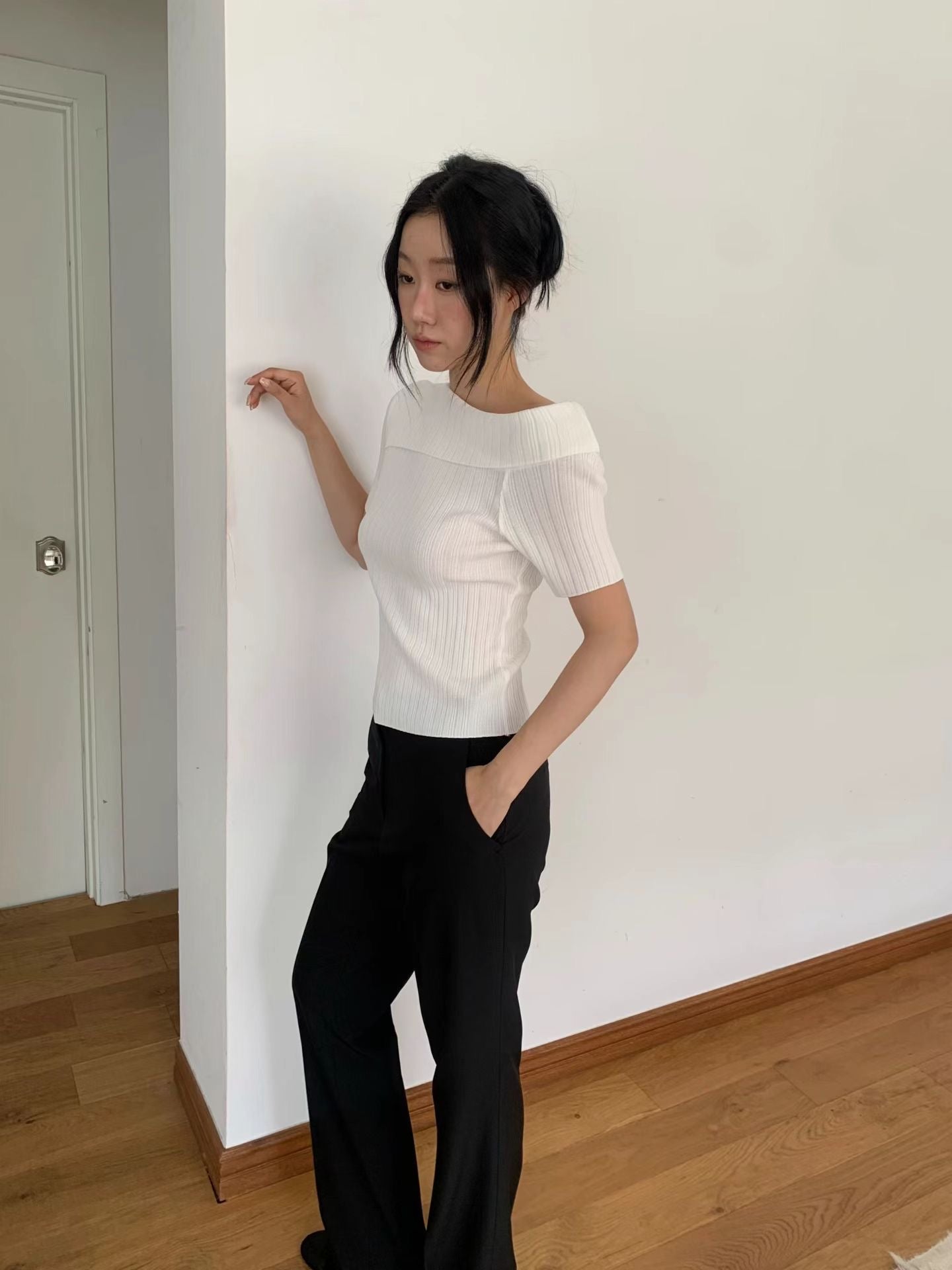 Off Shoulder Short Sleeve Knit Top (3 Colors)