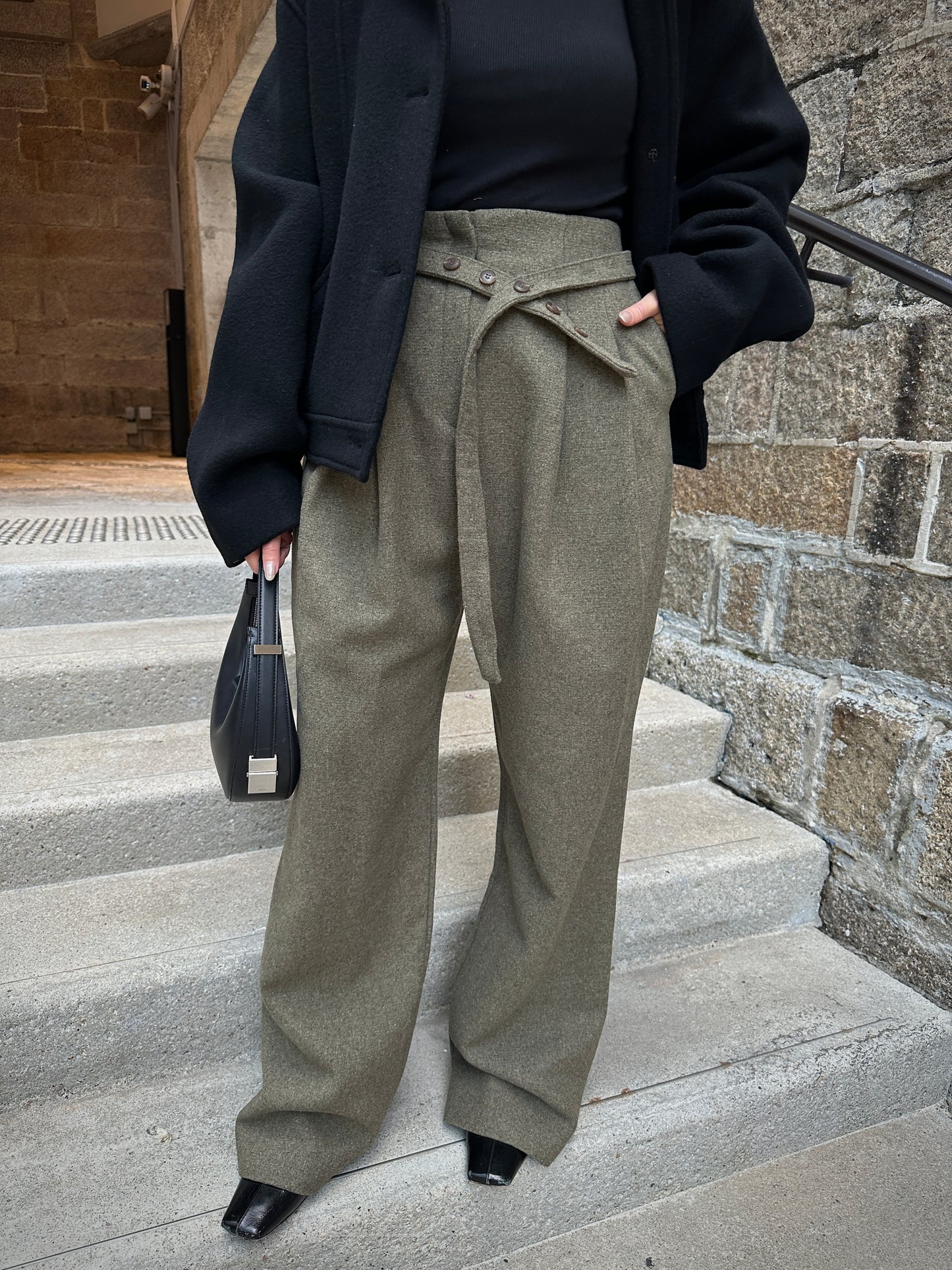 LIMITED EDITION/ Wool-blend Wide Trousers with Belt