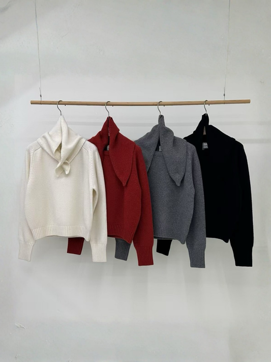 Heloise Knit Top Wool Scarf Set (4 Colors)