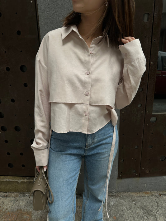 Drawstring Side Cropped Shirt