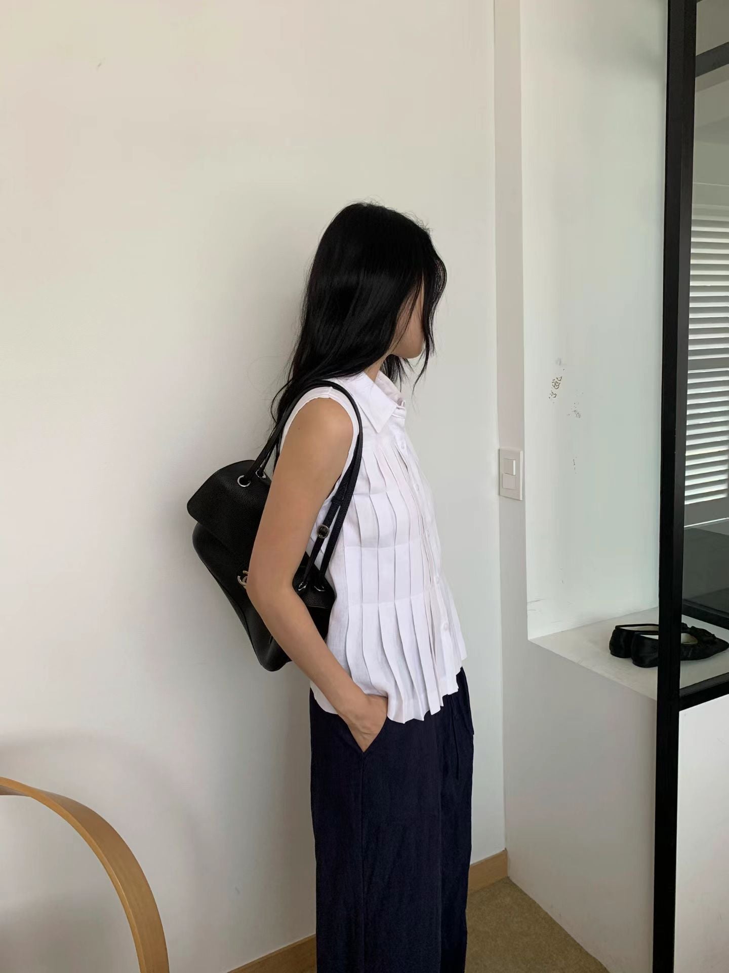 Linen Pleated Short-sleeved Shirt (2 Colors)