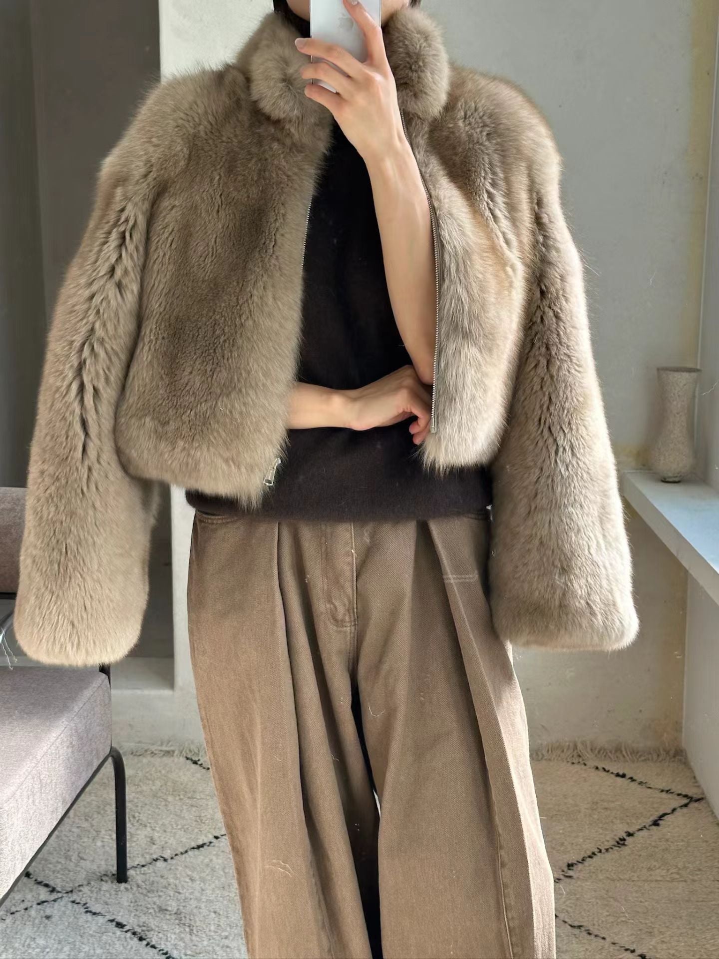 Eulalia Fox Fur Zip Jacket 【狐狸毛皮草外套】 (3 Colors)