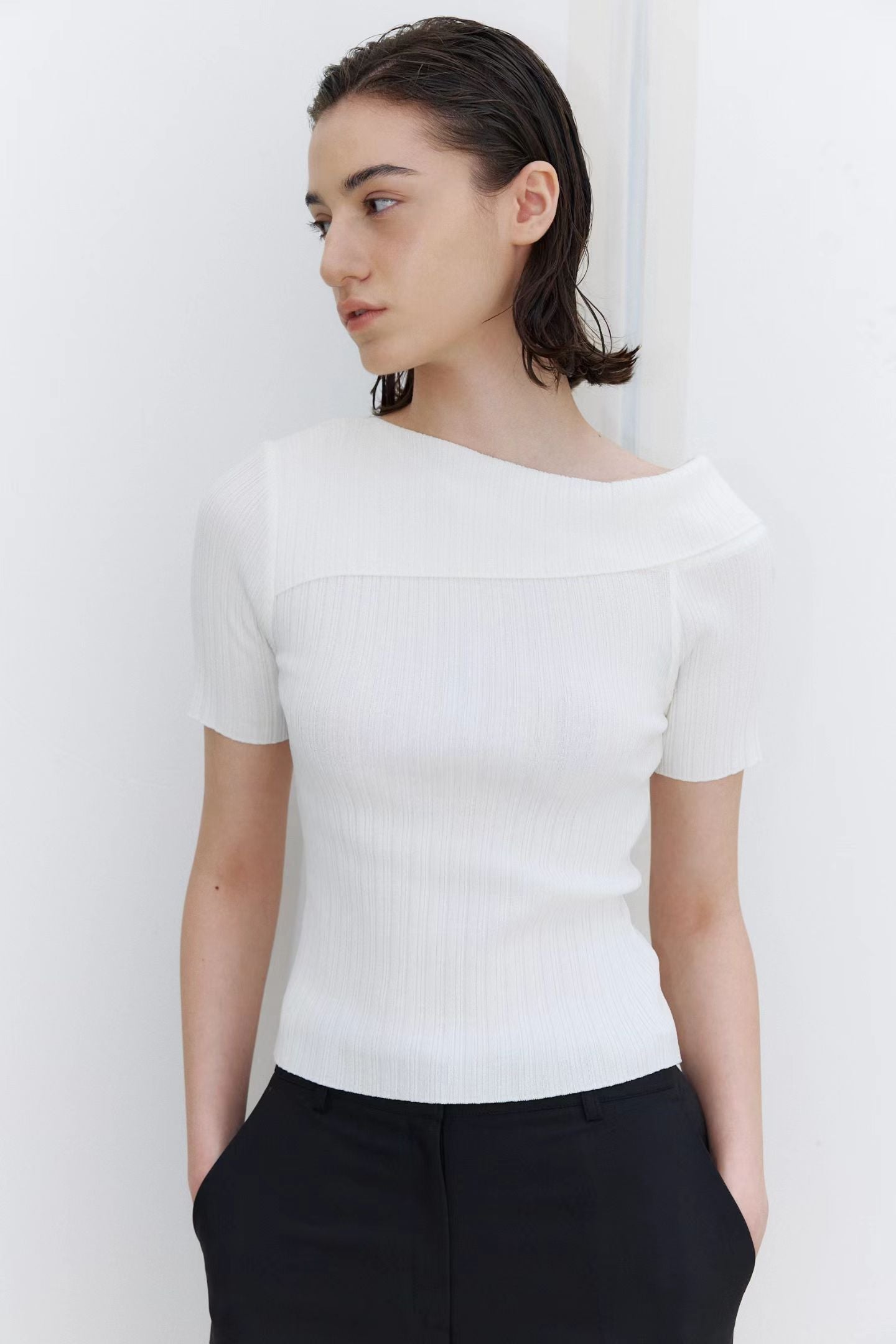 Off Shoulder Short Sleeve Knit Top (3 Colors)