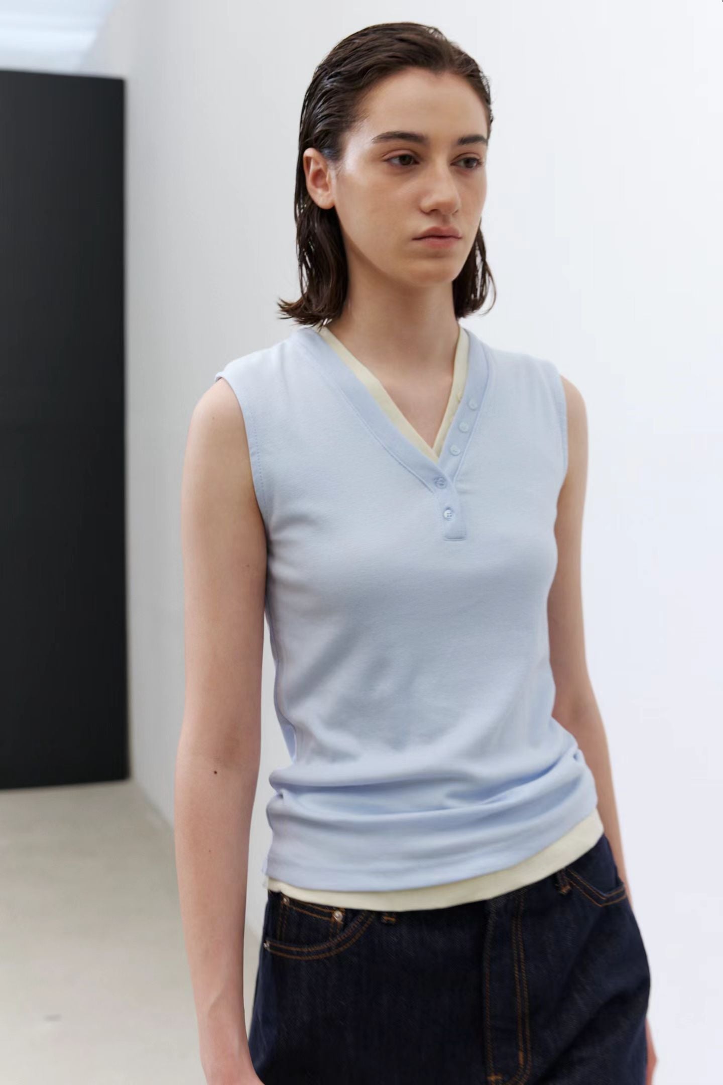 Y Button Sleeveless (4 Colors)