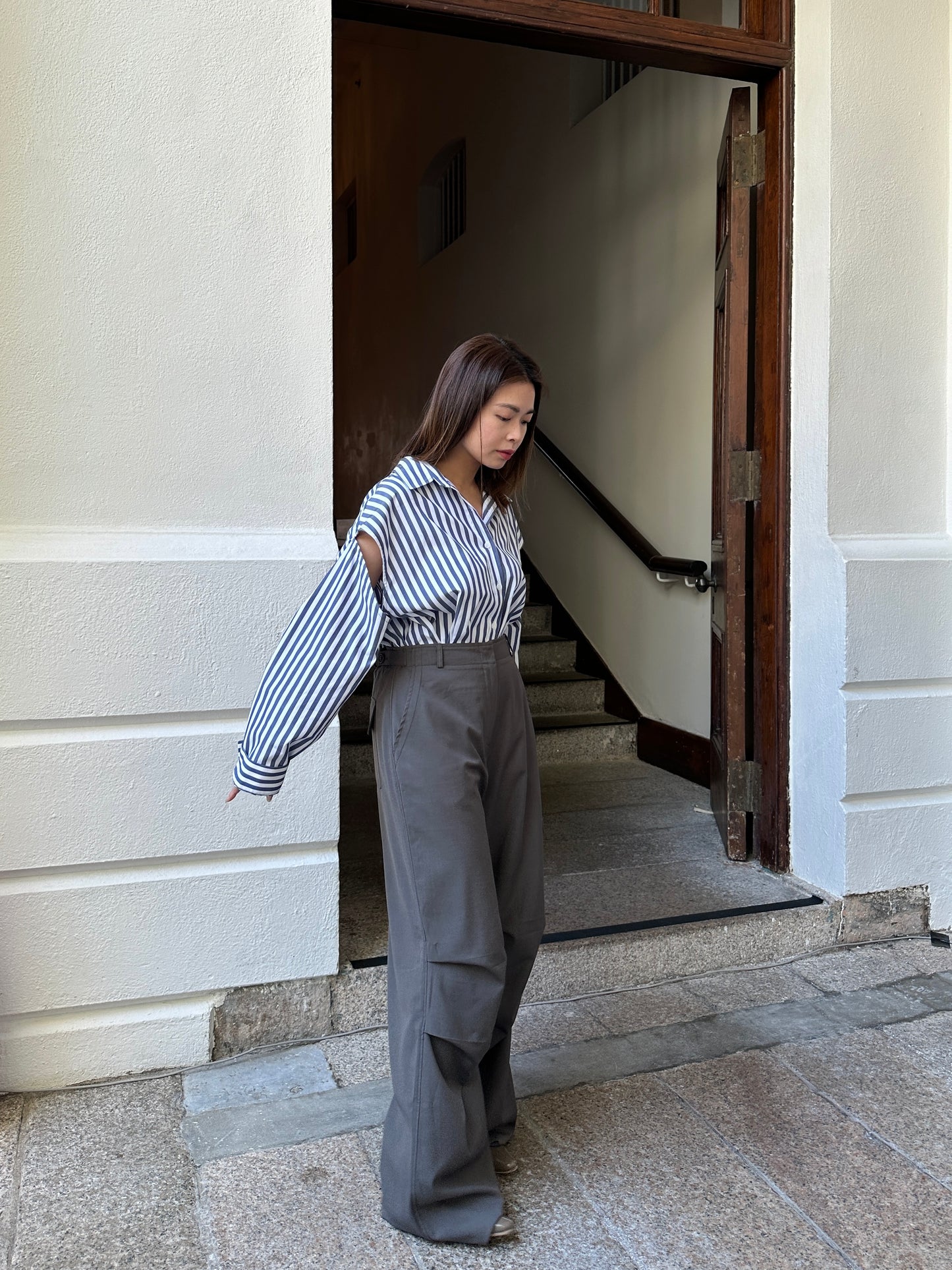 Striped Oversize Cut-out Shirt