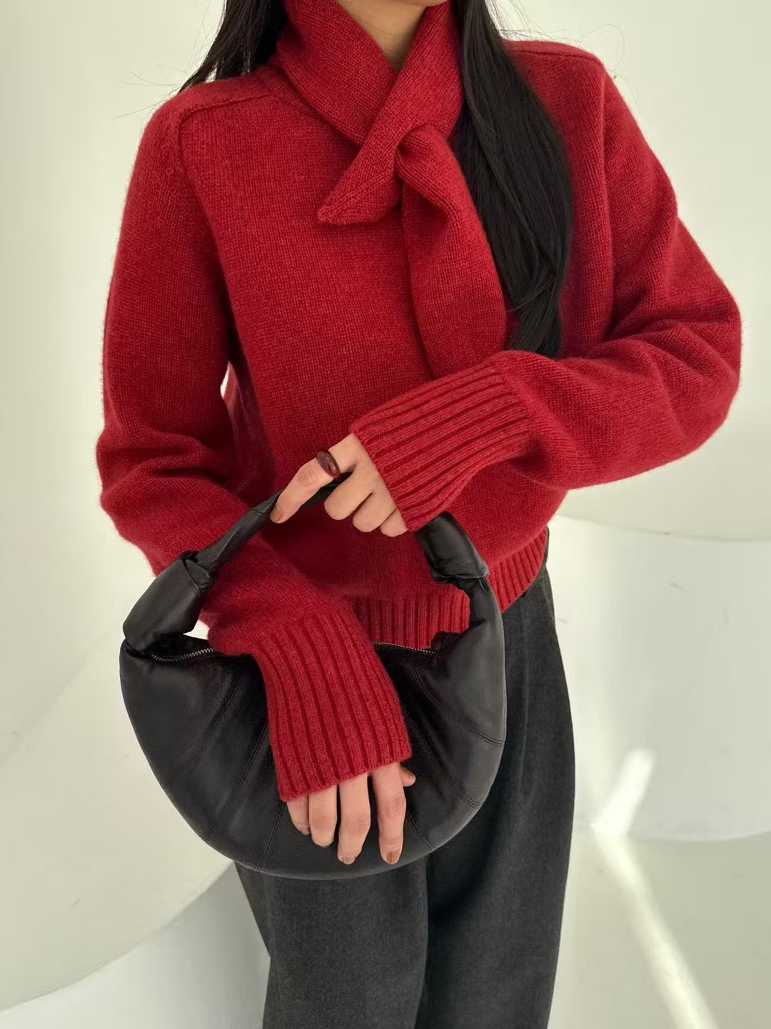 Heloise Knit Top Wool Scarf Set (4 Colors)