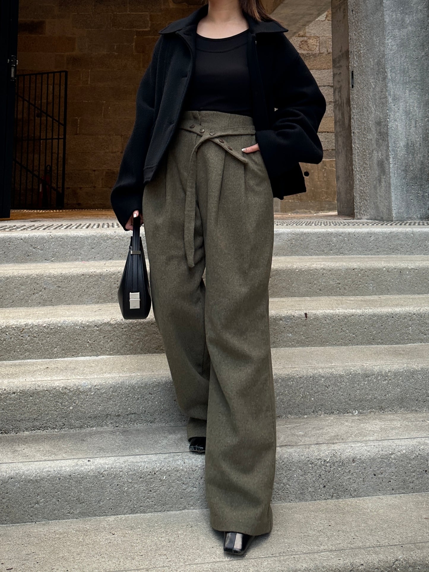 LIMITED EDITION/ Wool-blend Wide Trousers with Belt