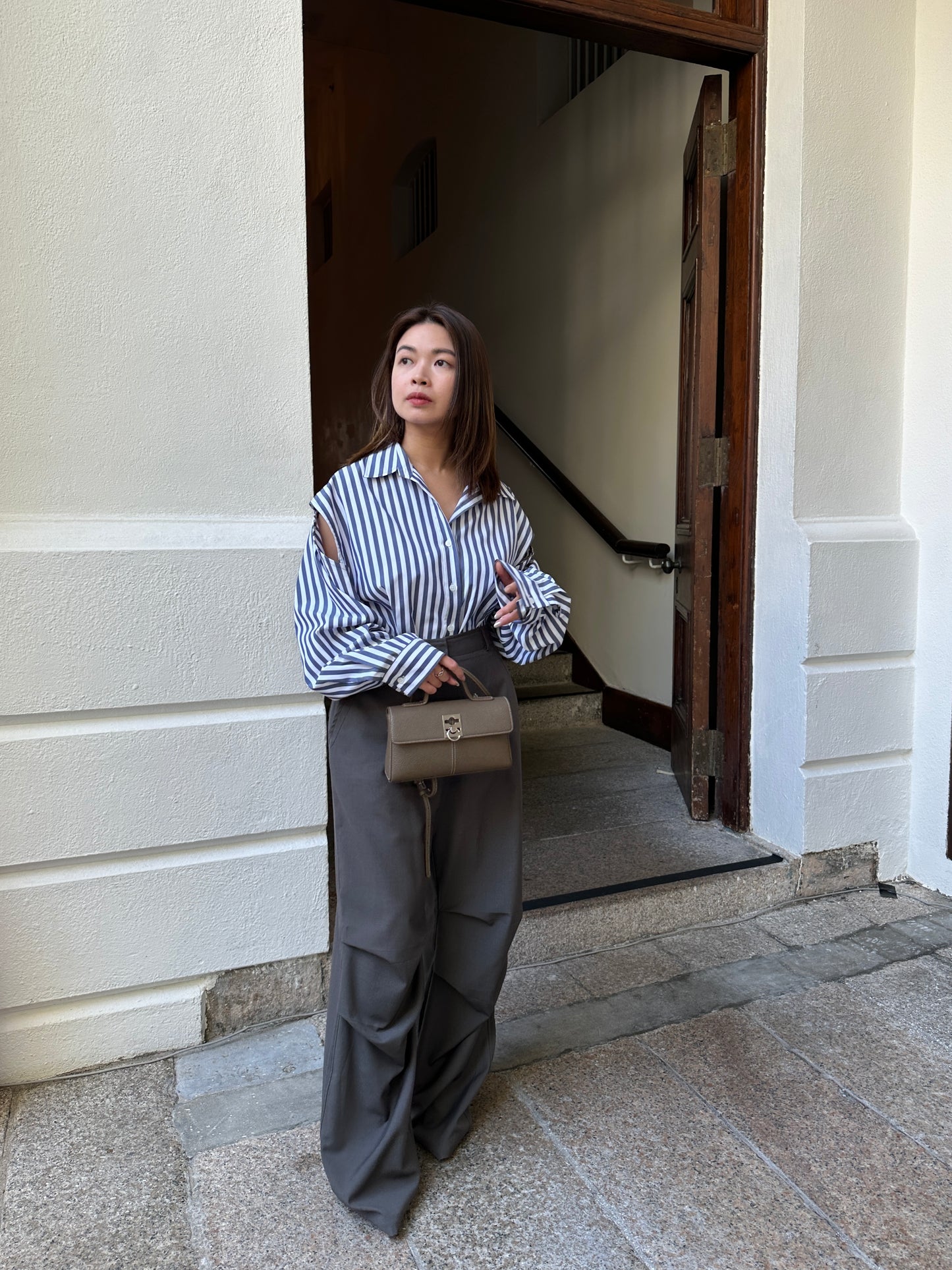 Striped Oversize Cut-out Shirt