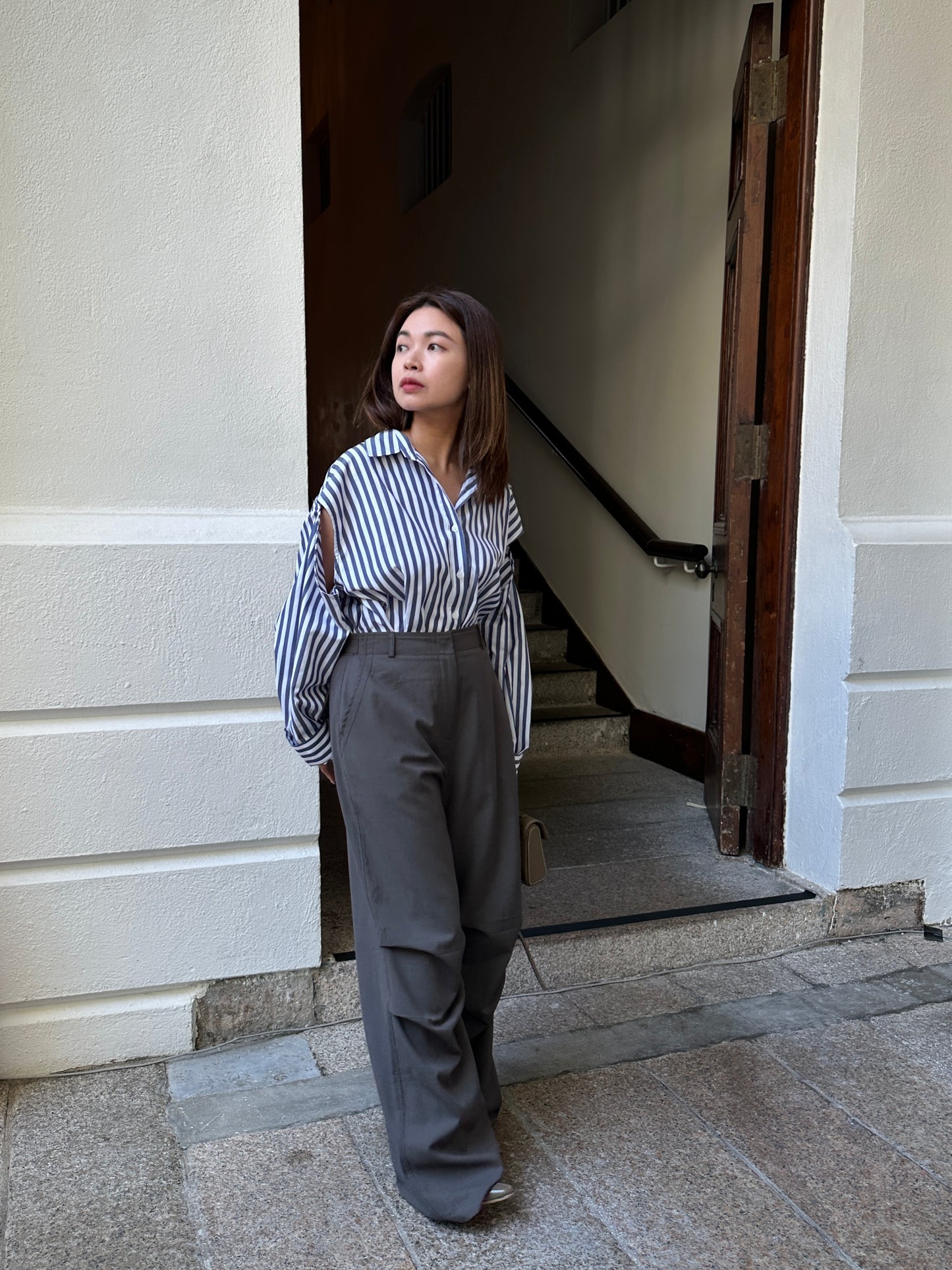 Striped Oversize Cut-out Shirt