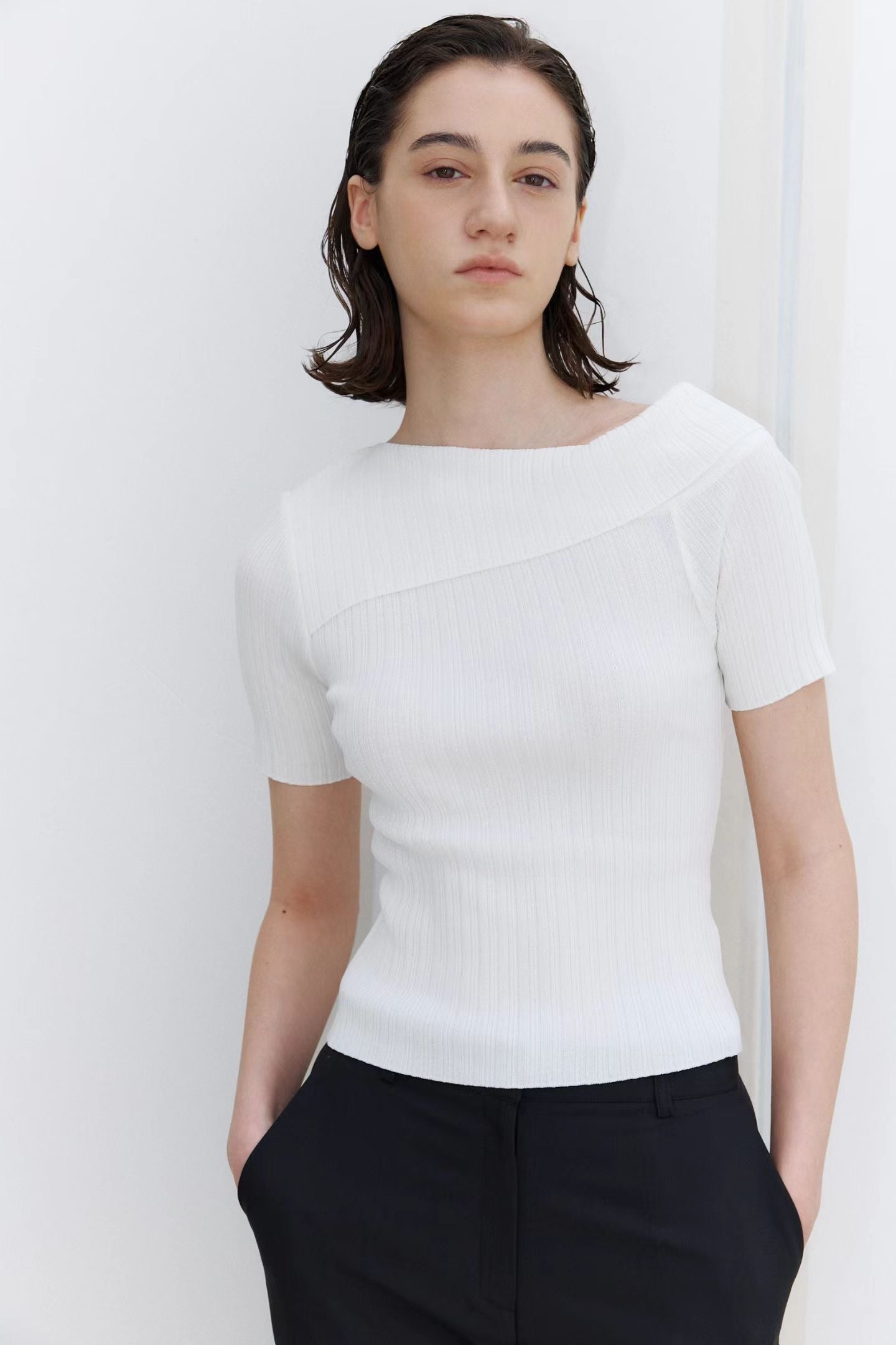 Off Shoulder Short Sleeve Knit Top (3 Colors)