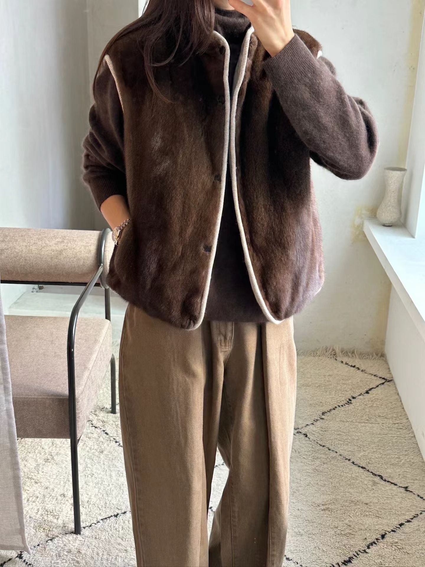 Saskia 2-way Vest Jacket 【100% 水貂毛皮草外套】 (2 Colors)
