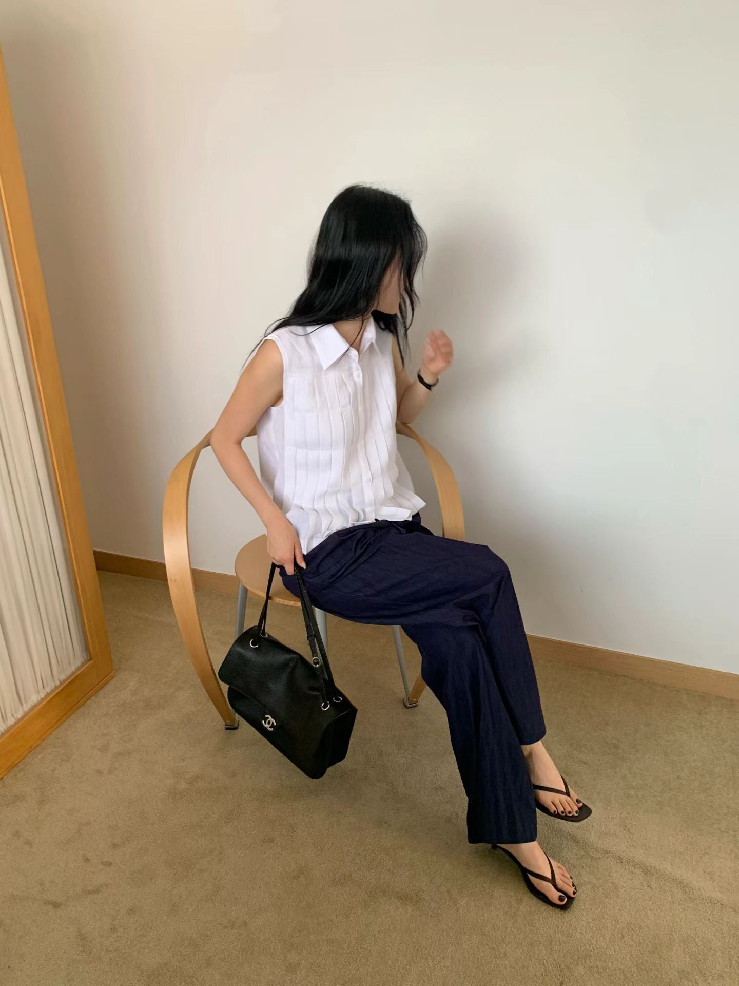Linen Pleated Short-sleeved Shirt (2 Colors)