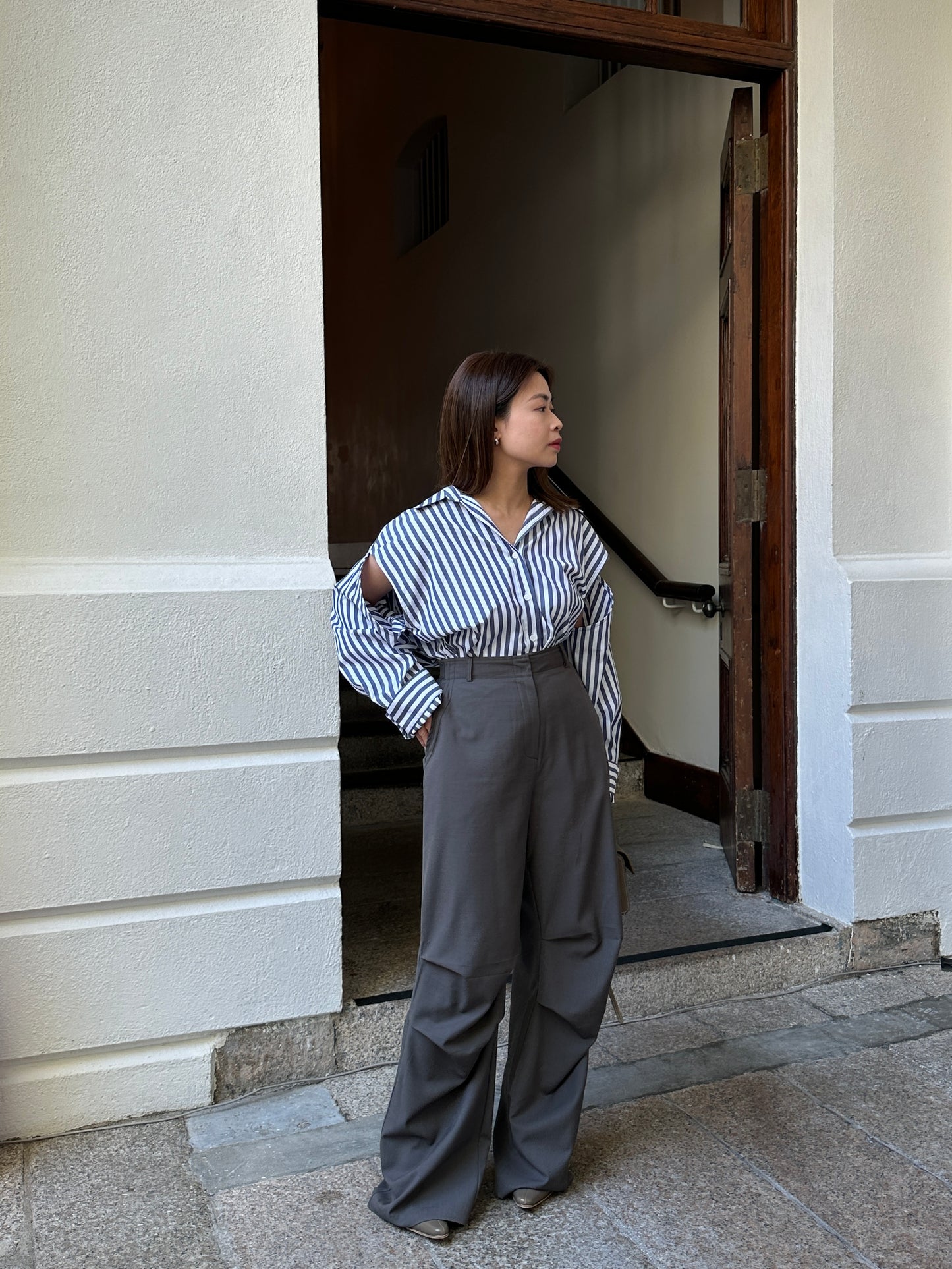 Striped Oversize Cut-out Shirt