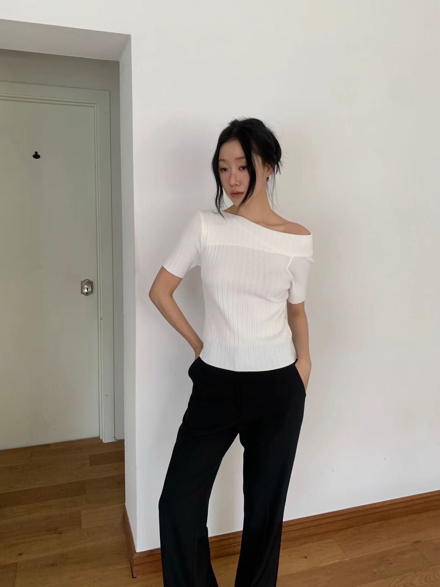 Off Shoulder Short Sleeve Knit Top (3 Colors)