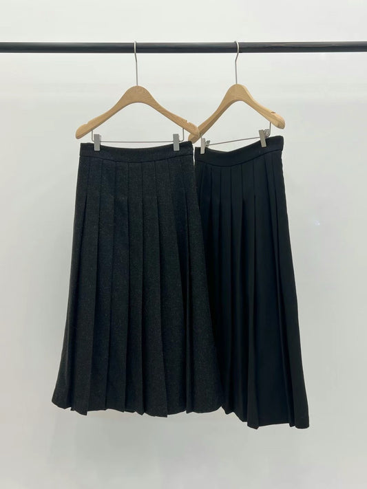 Betty Wool Pleated Long Skirt (2 Colors)