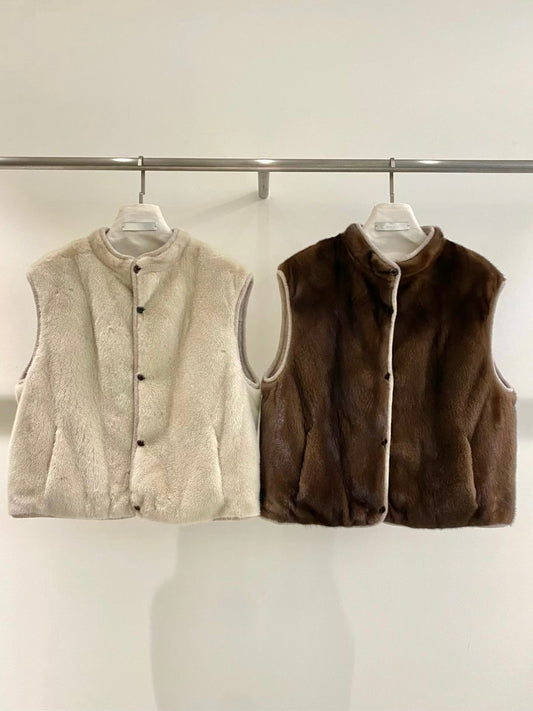Saskia 2-way Vest Jacket 【100% 水貂毛皮草外套】 (2 Colors)