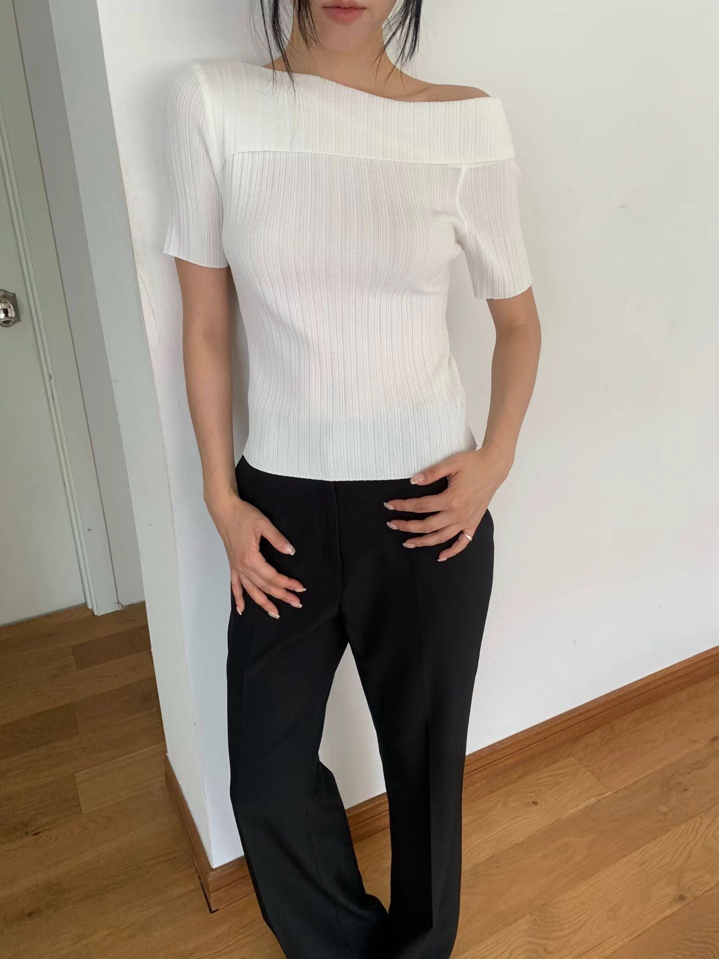 Off Shoulder Short Sleeve Knit Top (3 Colors)